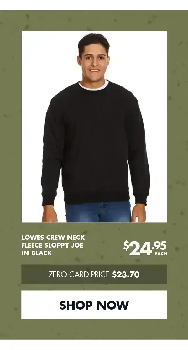 Lowes Crew Neck Fleece Sloppy Joe In Black