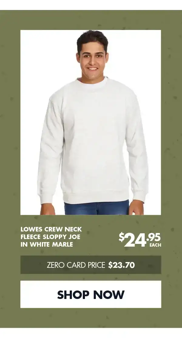 Lowes Crew Neck Fleece Sloppy Joe In White Marle