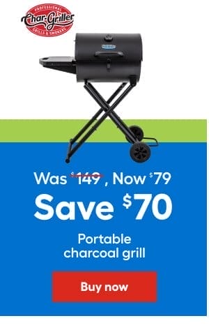 Was \\$149 , Now \\$79, Save \\$70, Portable charcoal grill