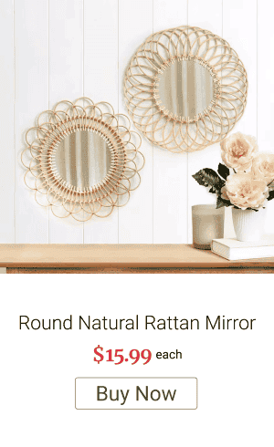 Round Natural Rattan Mirror