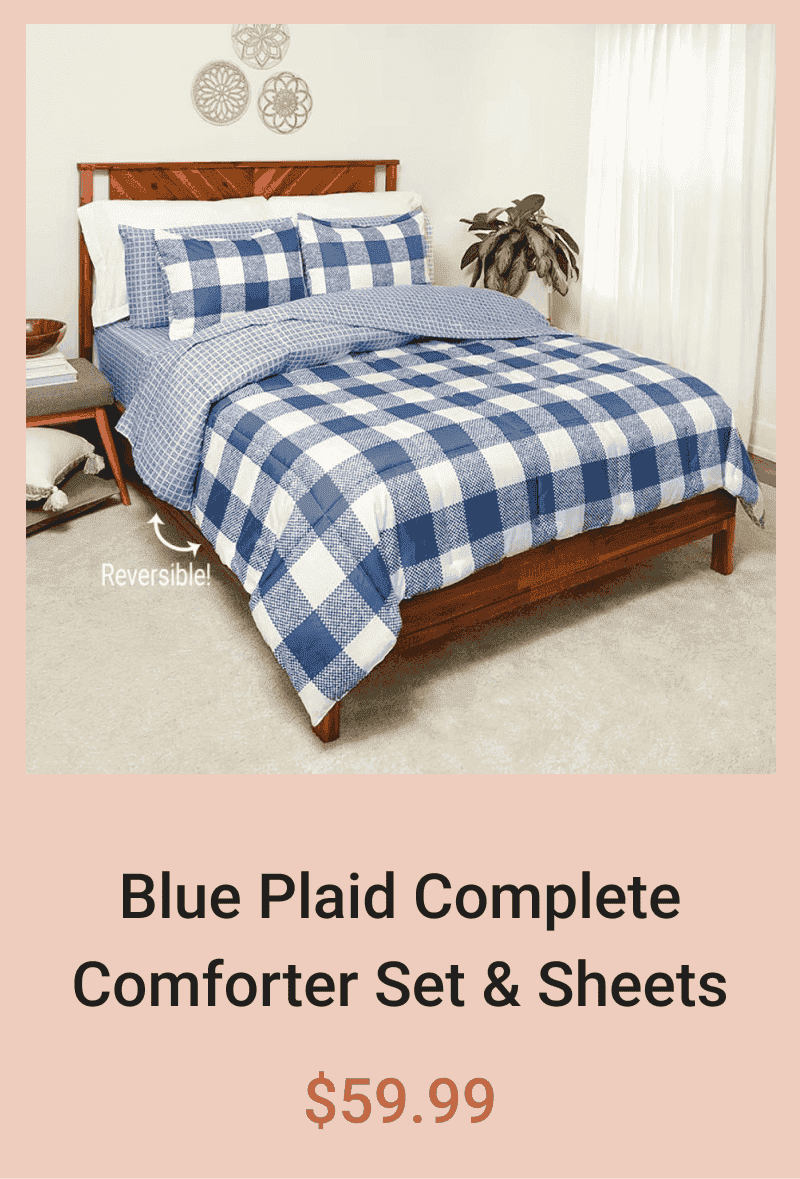 Blue Plaid Complete Comforter Set with Sheets