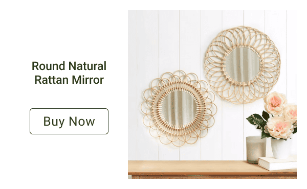 Round Natural Rattan Mirror