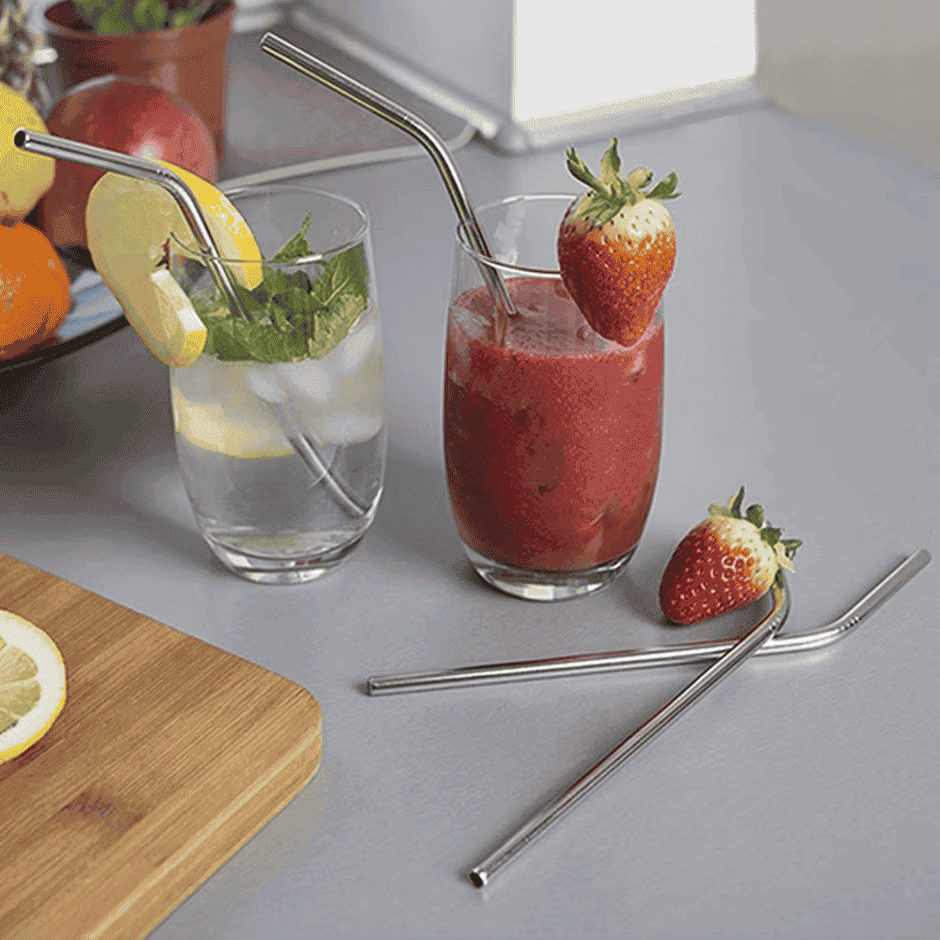 Set of 4 Stainless Steel Straws and Cleaning Brush