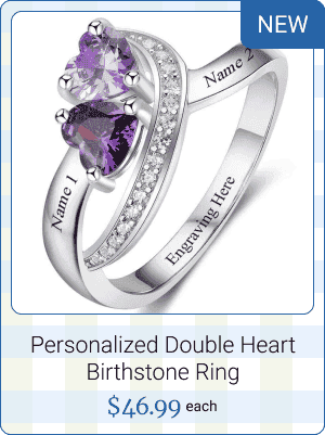 Personalized Double Heart Birthstone Ring