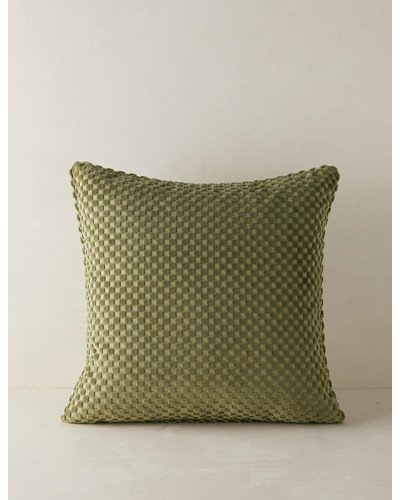 Hi-Lo Checker Velvet Pillow by Sarah Sherman Samuel - Olive