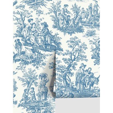 Country Life Toile Peel + Stick Wallpaper by Waverly - Blue