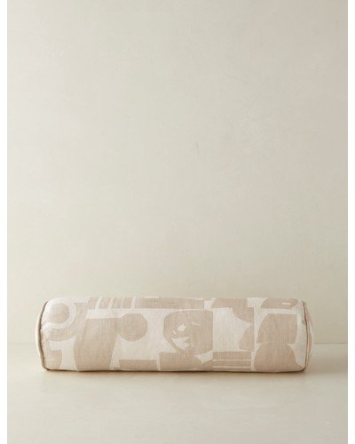 Organic Shapes Linen Bolster Pillow by Sarah Sherman Samuel - Taupe and Ivory
