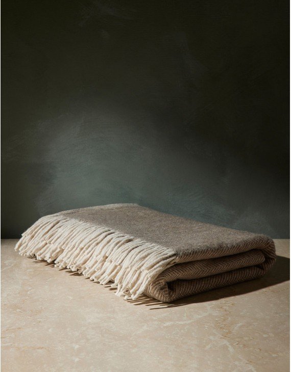 Recycled Wool Throw by Tartan Blanket Co - Natural Herringbone