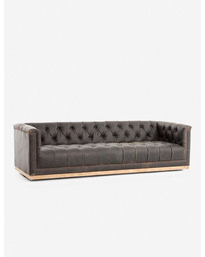 Afia Leather Sofa, Distressed Black