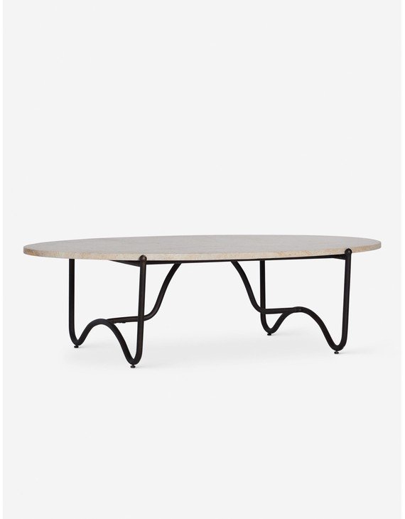Peggy Indoor / Outdoor Oval Coffee Table by Sarah Sherman Samuel-Faux Travertine