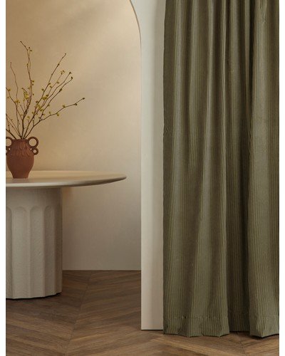 Striped Velvet Curtain Panel by Sarah Sherman Samuel-Black and Sand / 50" x 84" / Cotton Lining