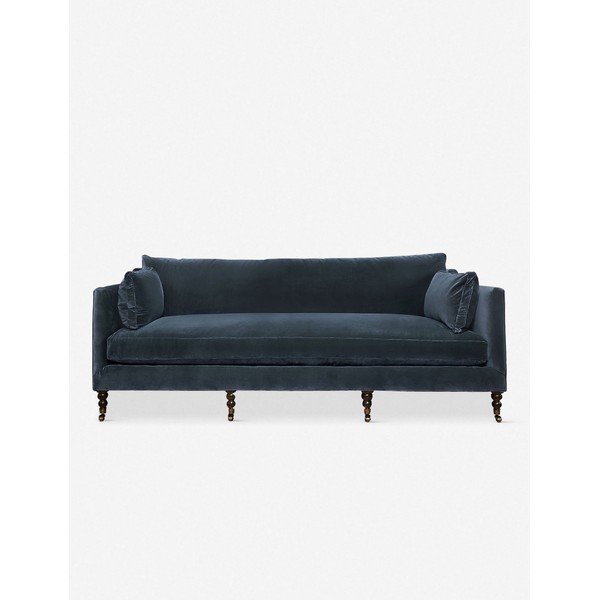 Fabienne Sofa - Blue Modern Velvet / 90"W / Chocolate and Pewter