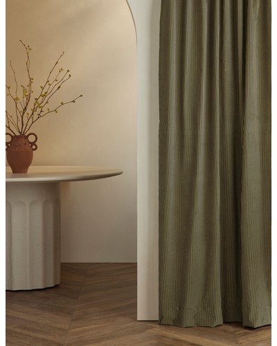 Striped Velvet Curtain Panel by Sarah Sherman Samuel - Black and Sand / 50" x 84" / Cotton Lining