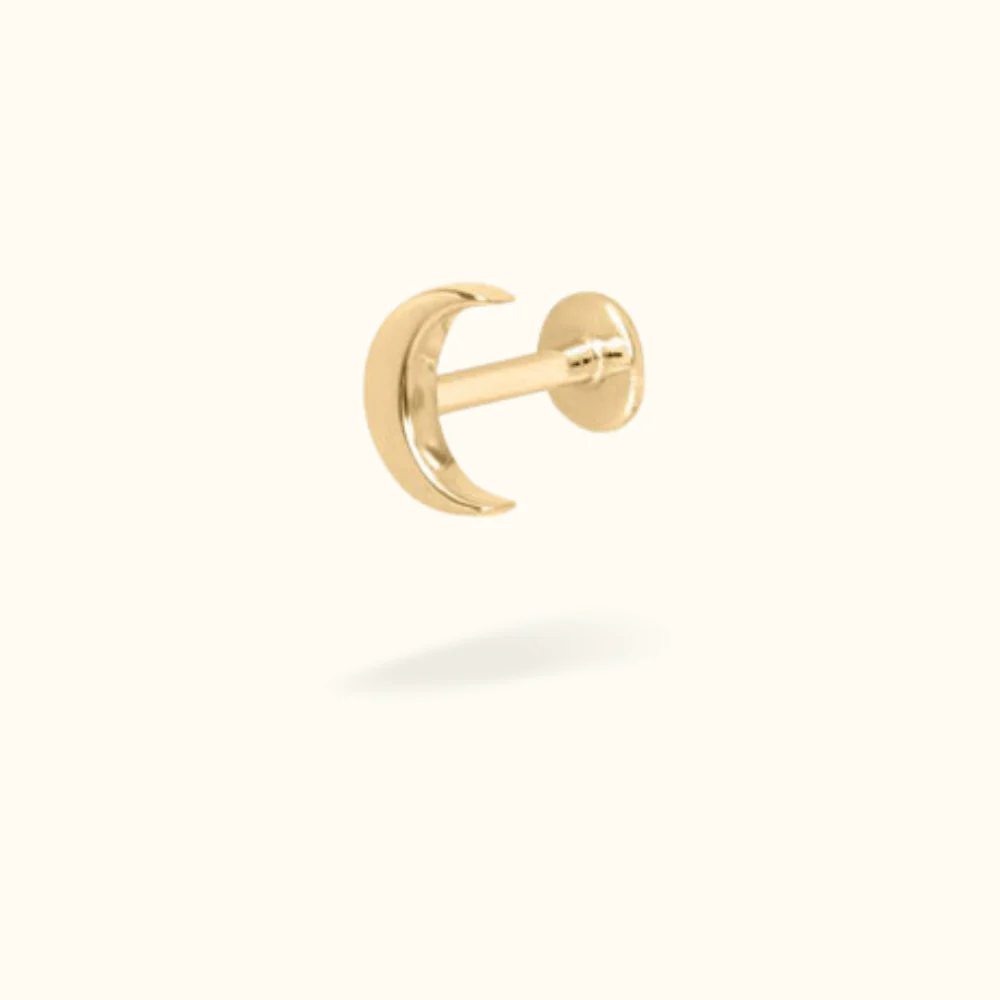 Image of 14k Moon Flat back Earring