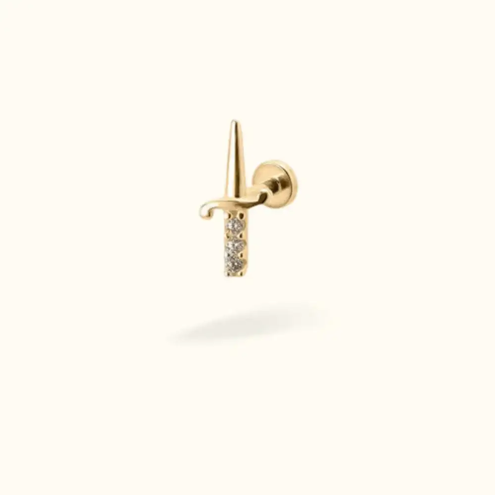 Image of 14k Crystal Sword Flat back Earring