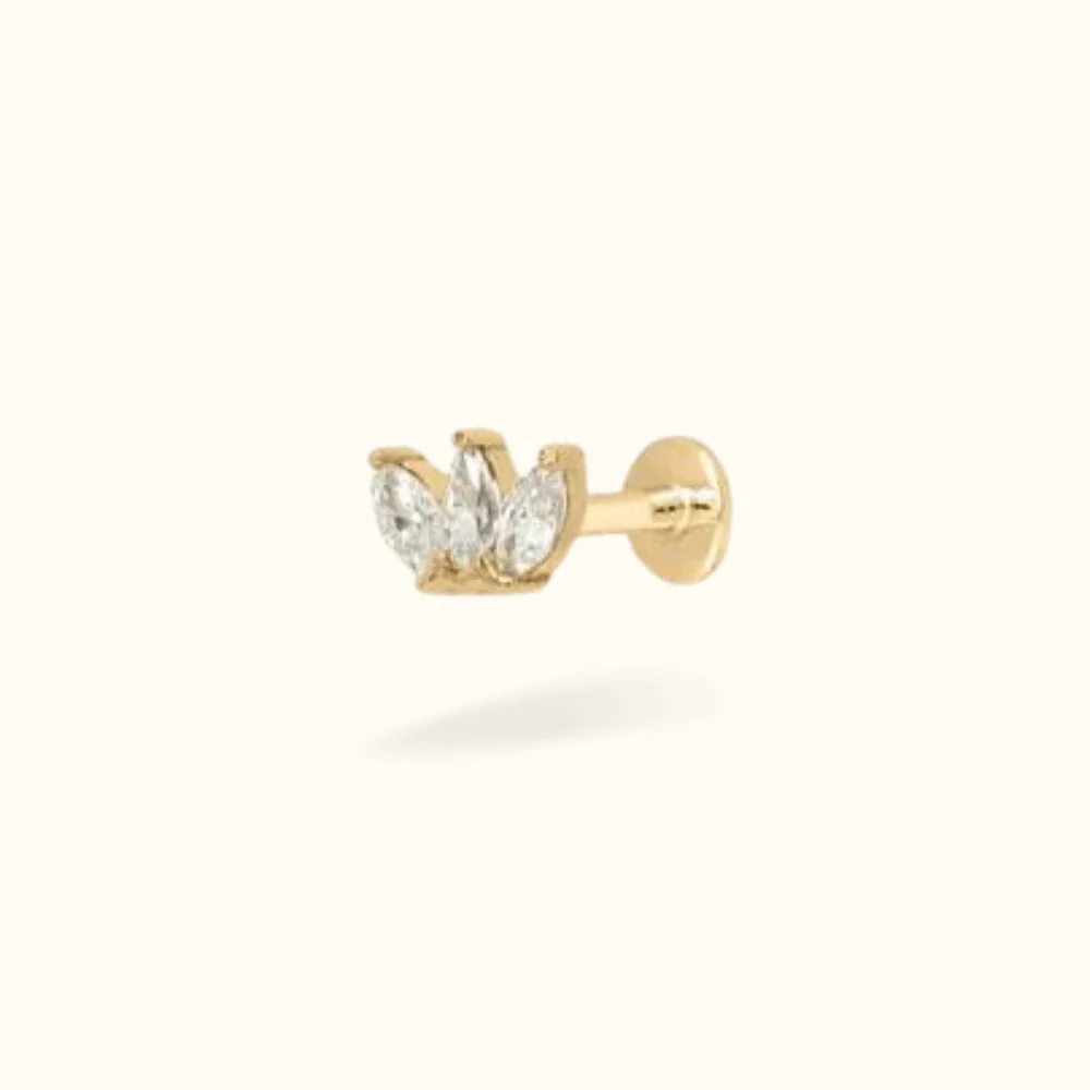 Image of 14k Three Crystal Marquise Flat back Earring