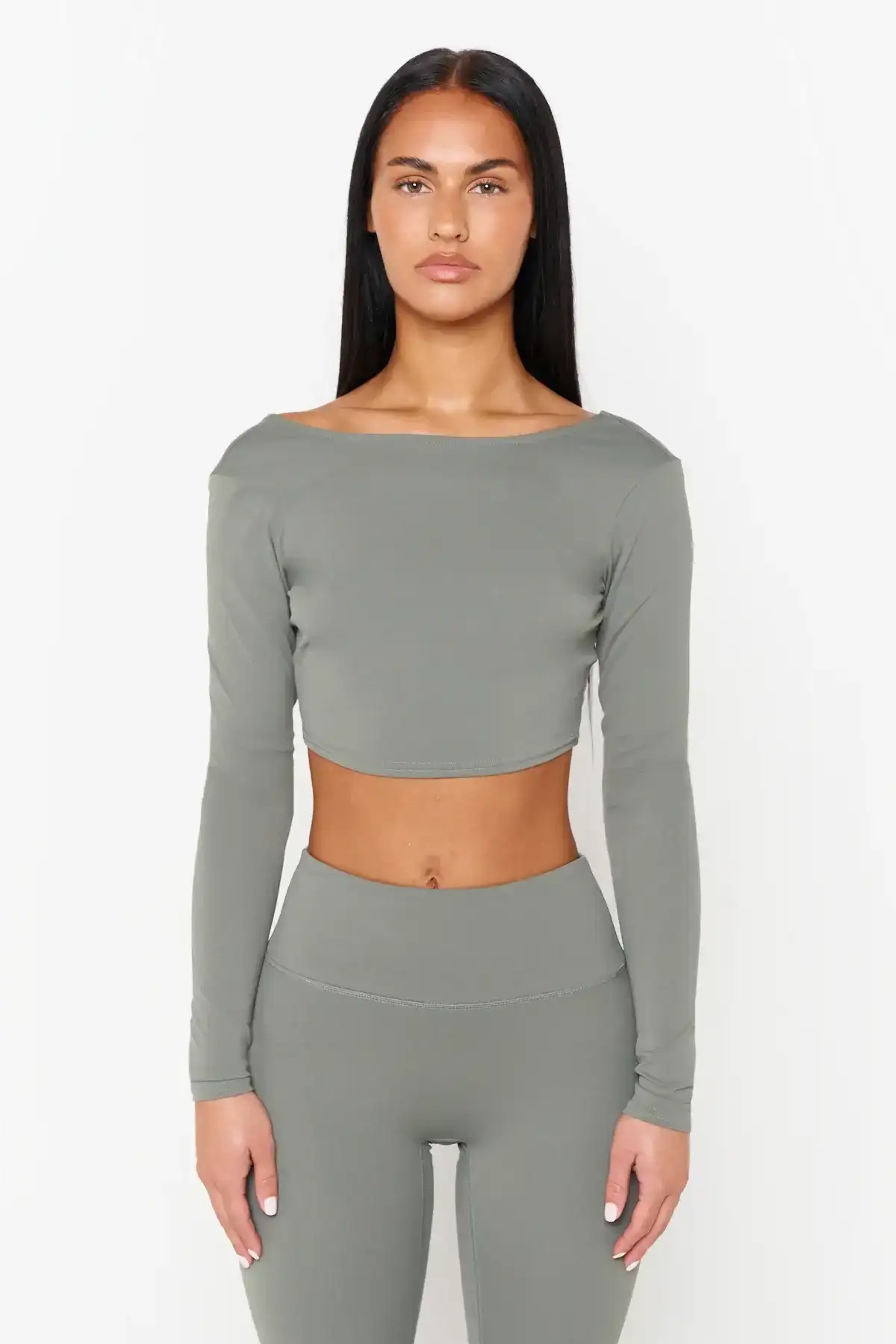 Image of Matcha Green Recycled Open Back Long Sleeve Top