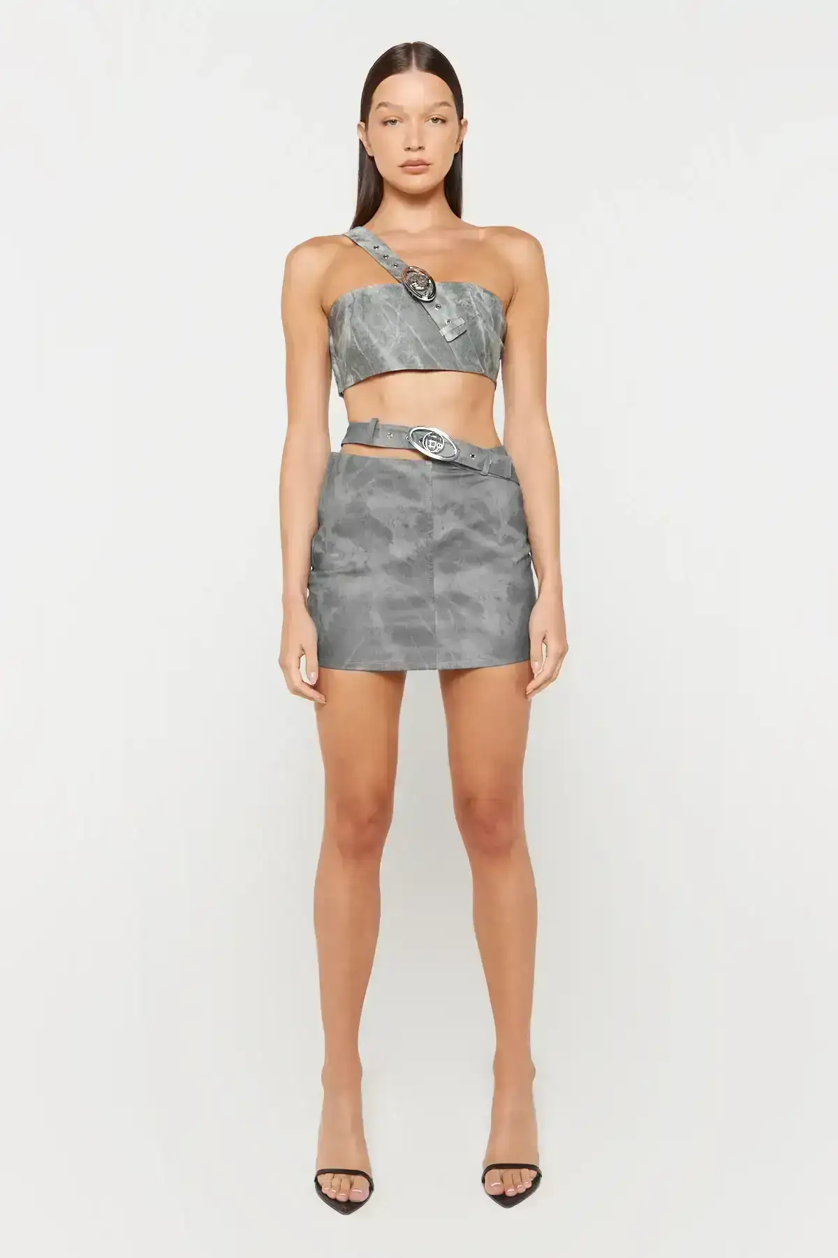 Image of Charcoal Acid Wash Globe Mini Skirt