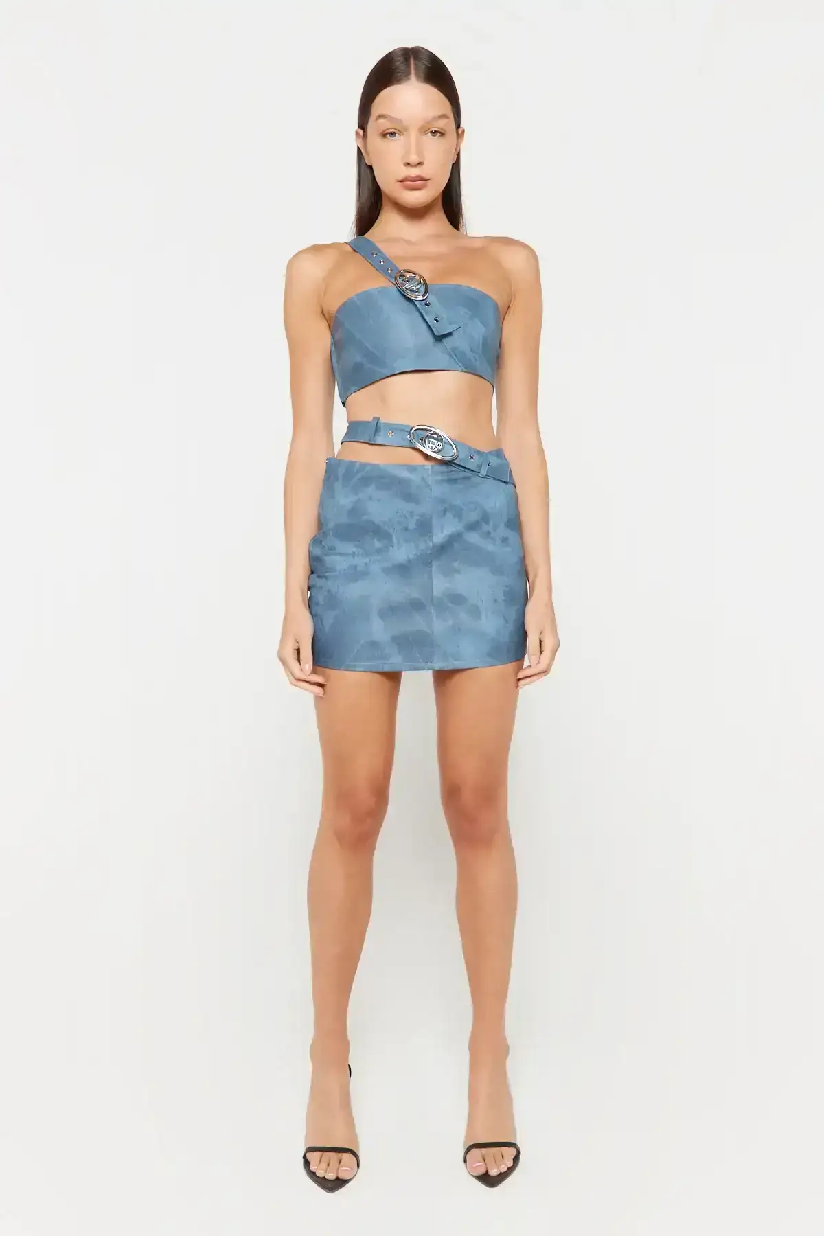 Image of Blue Acid Wash Globe Mini Skirt