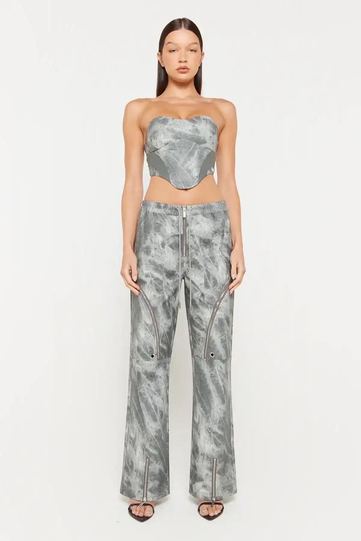 Image of Charcoal Acid Wash Zip Detail Pant