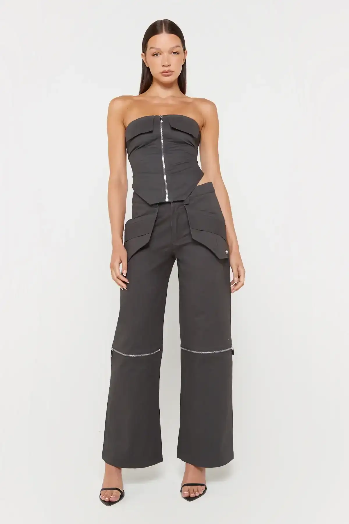 Image of Charcoal Wide Leg Cargo Pant