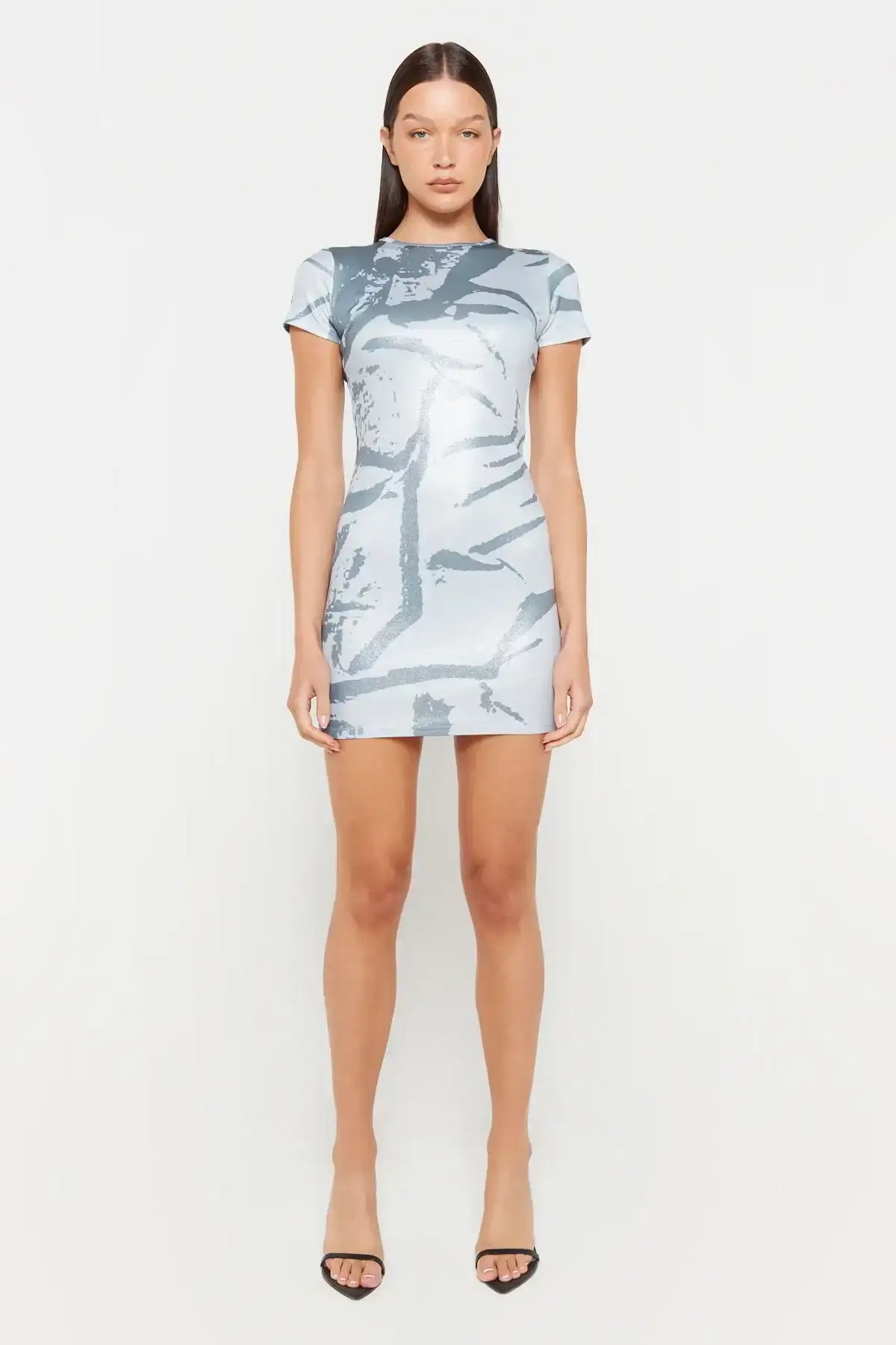Image of Grey Metallic Print Mini Dress
