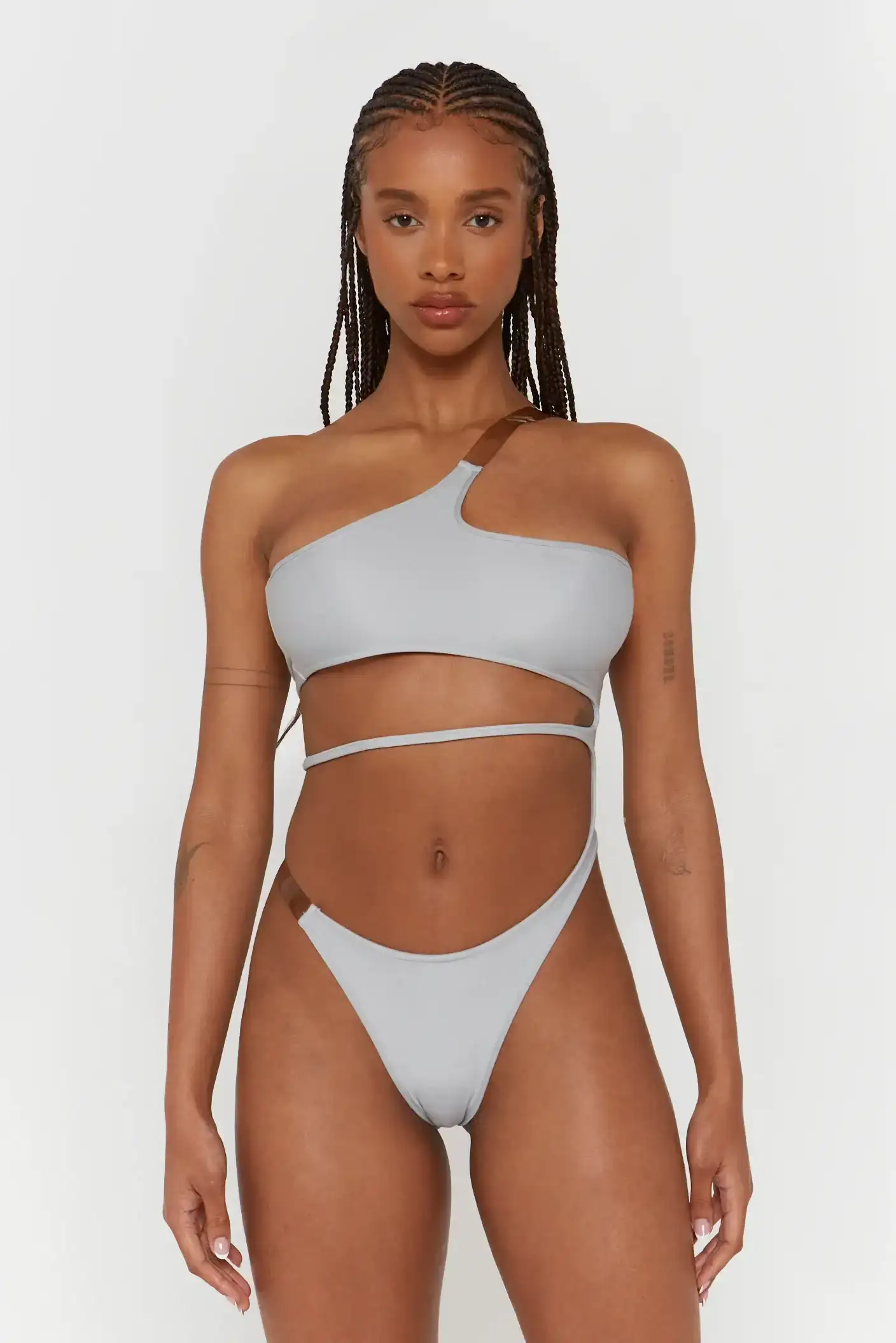 Image of Light Grey Clear Strap Swimsuit