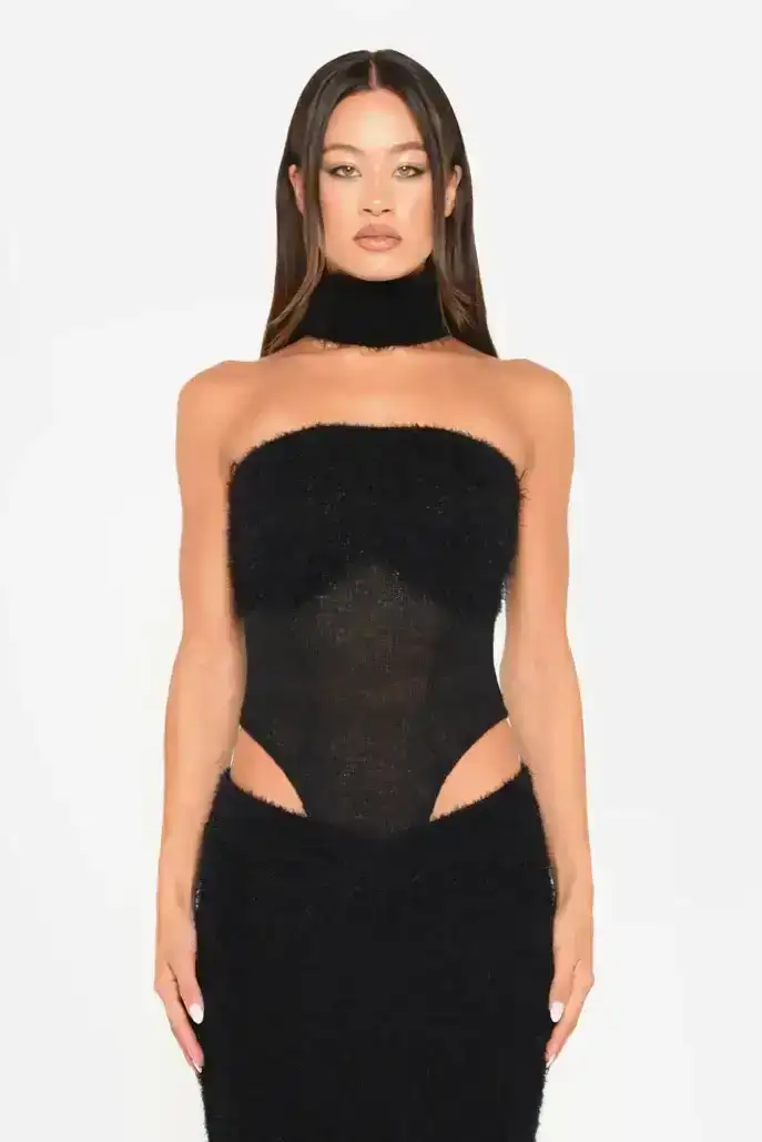 Image of Black Mohair Knit Bodysuit