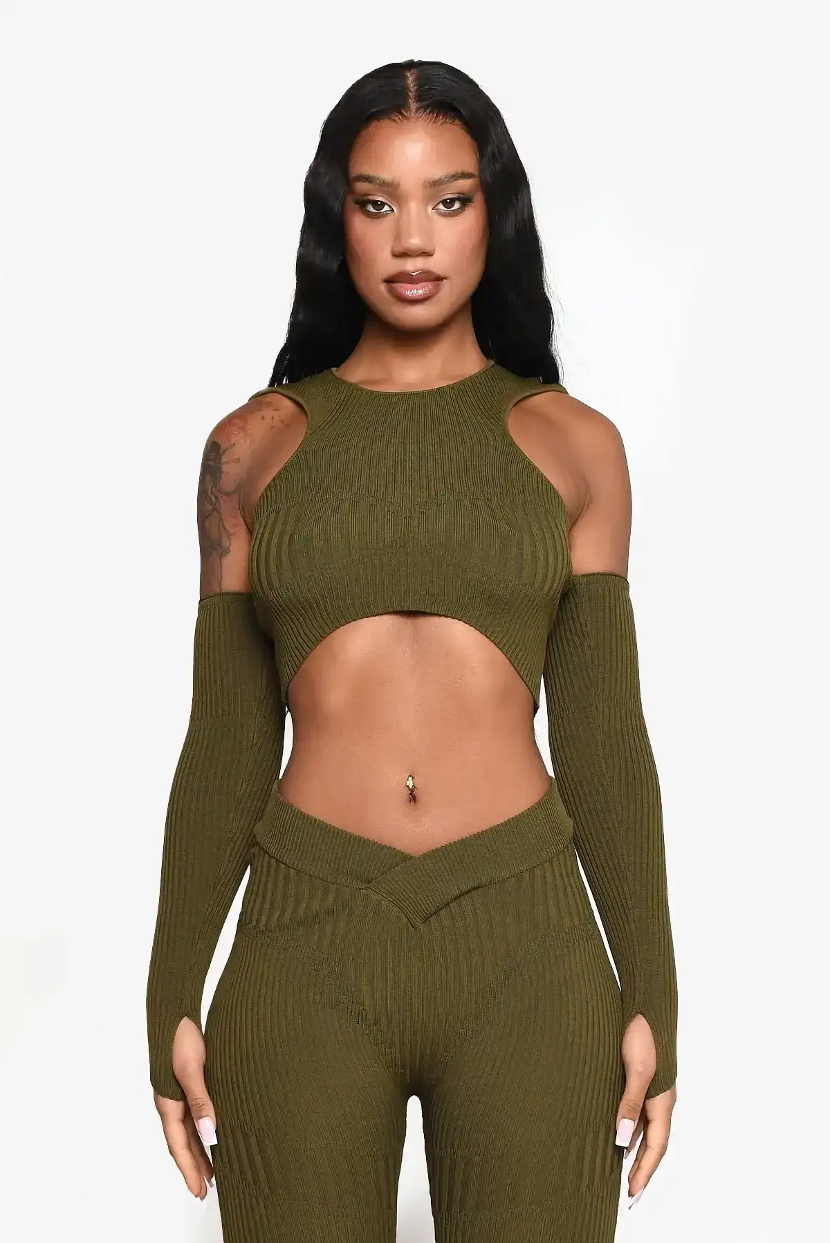 Image of Khaki Knit Co-ord Top