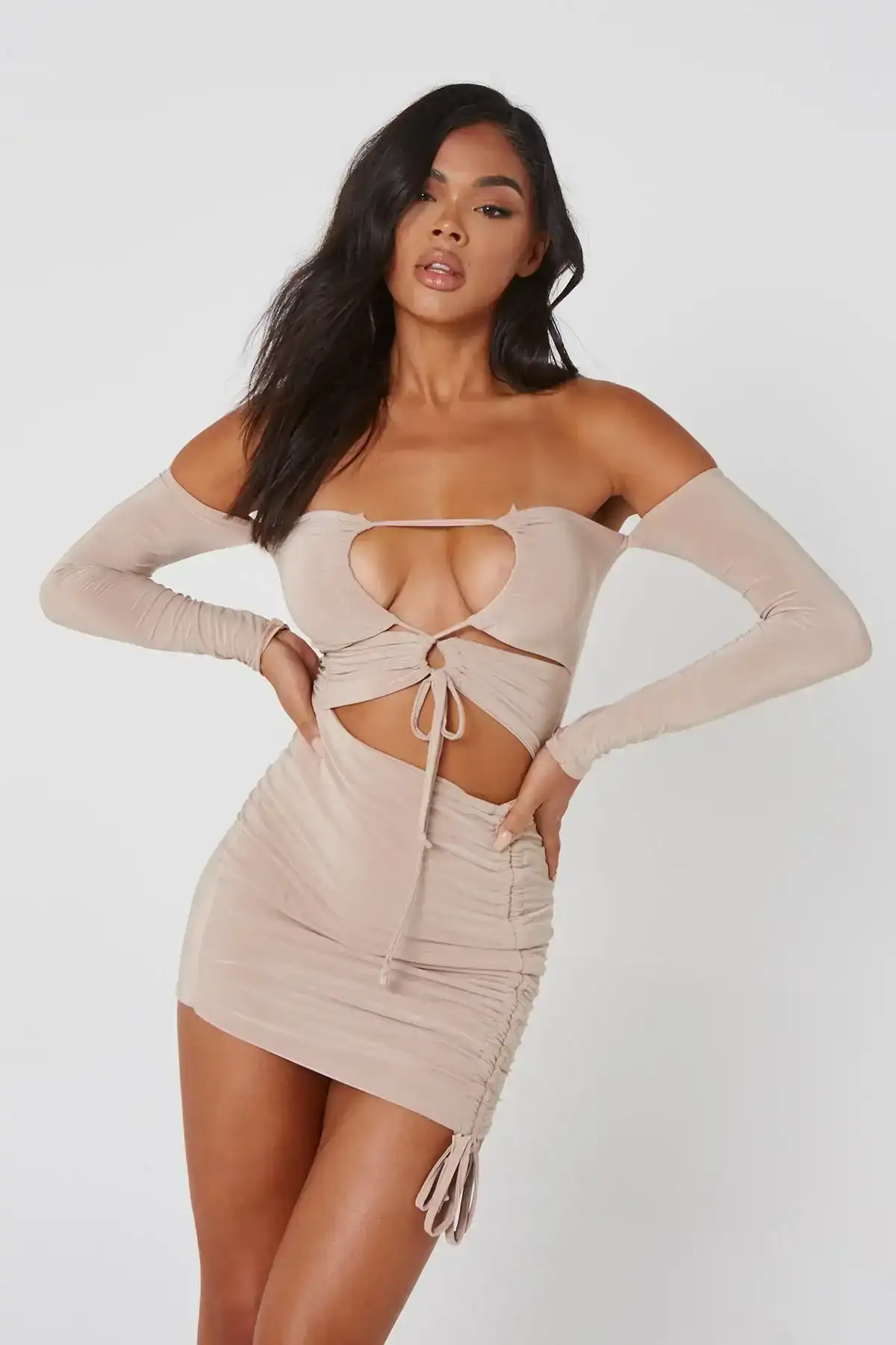 Image of Stone Cut Out Long Sleeve Dress