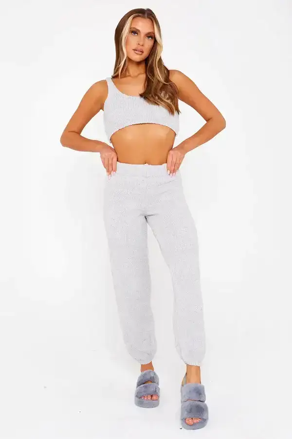 Image of Grey Premium Soft Knit Wide Leg Joggers