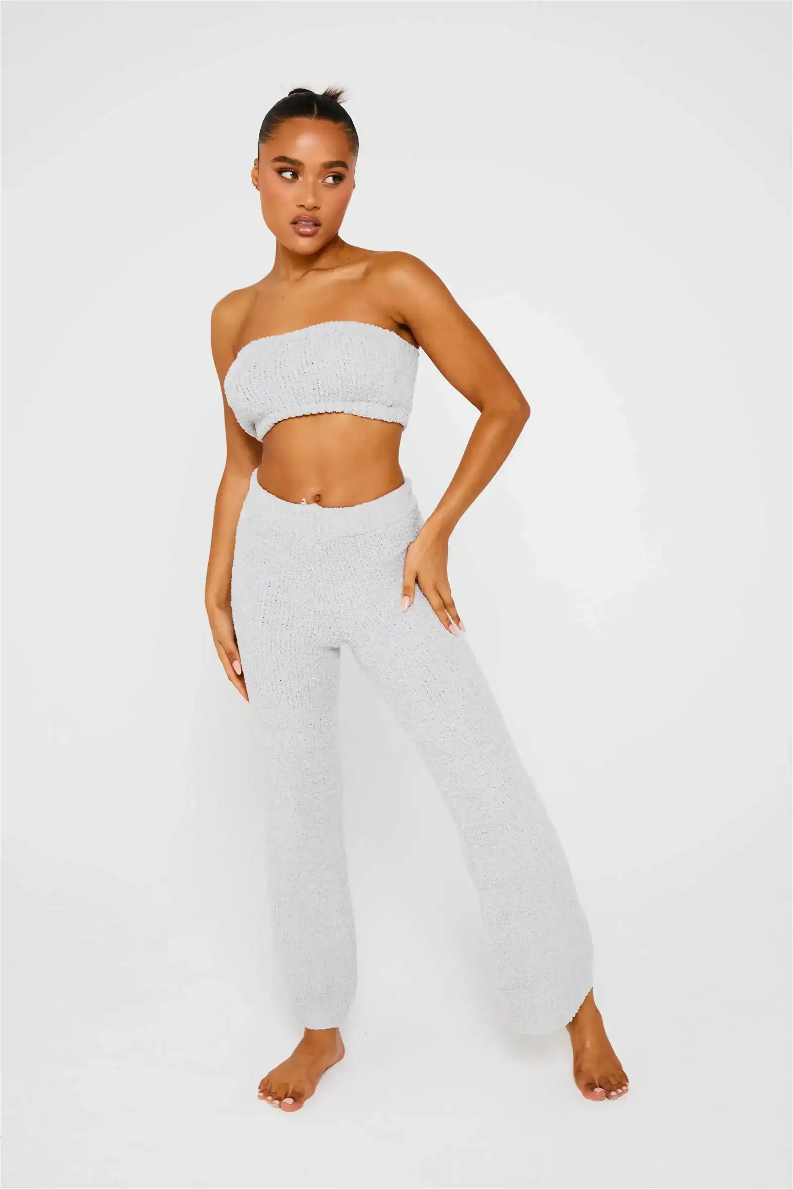 Image of Grey Premium Soft Knit Wide Leg Trousers