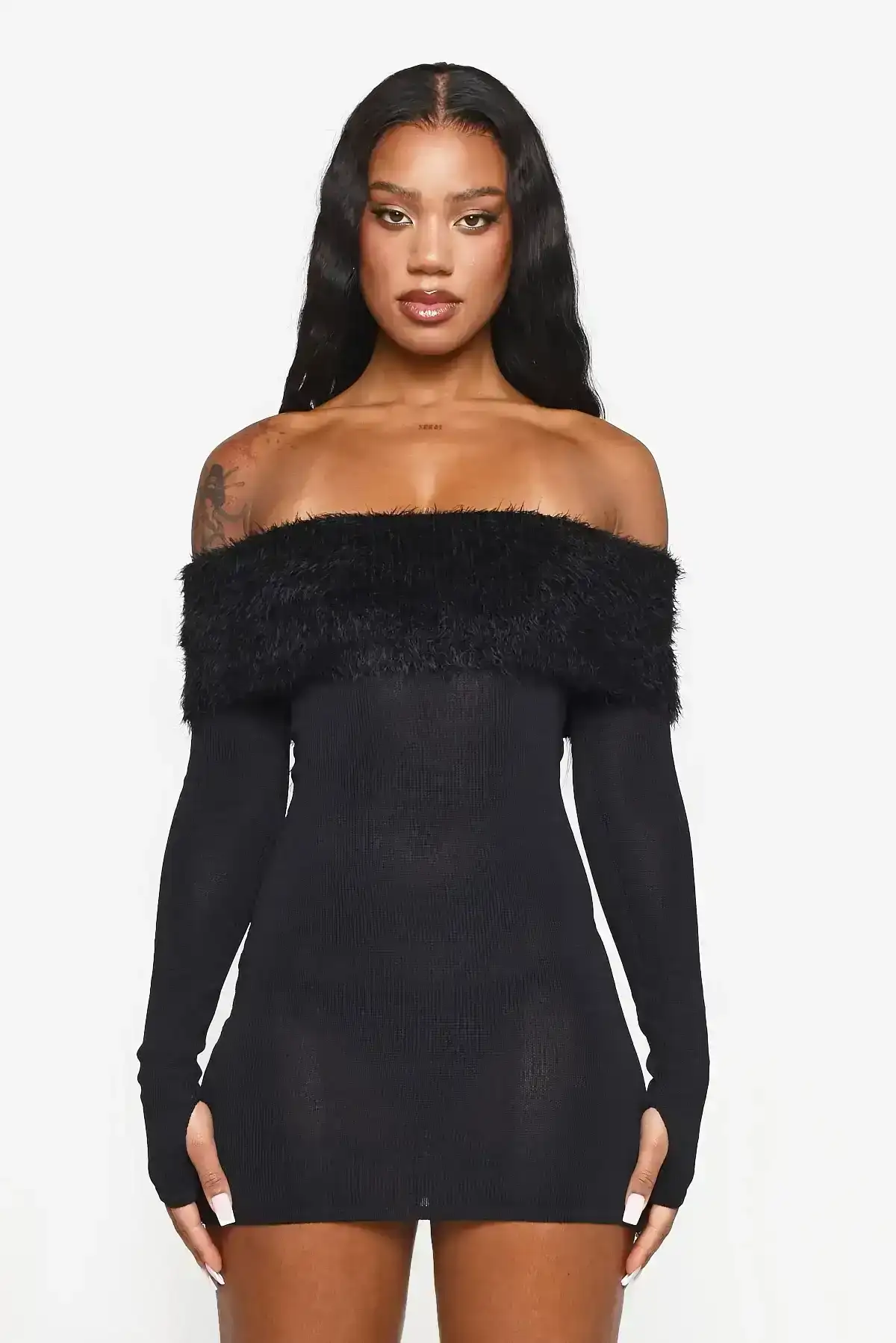 Image of Black Vegan Mohair Bandeau Dress