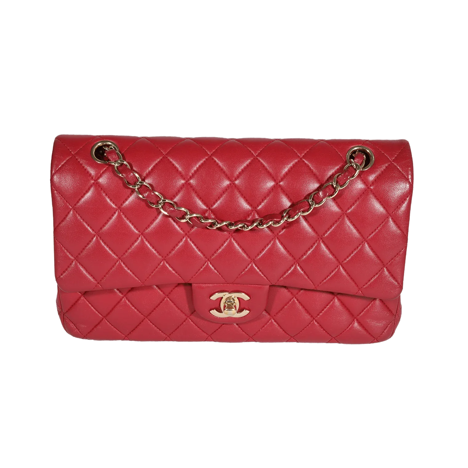 Image of Chanel Red Quilted Lambskin Medium Classic Double Flap Bag