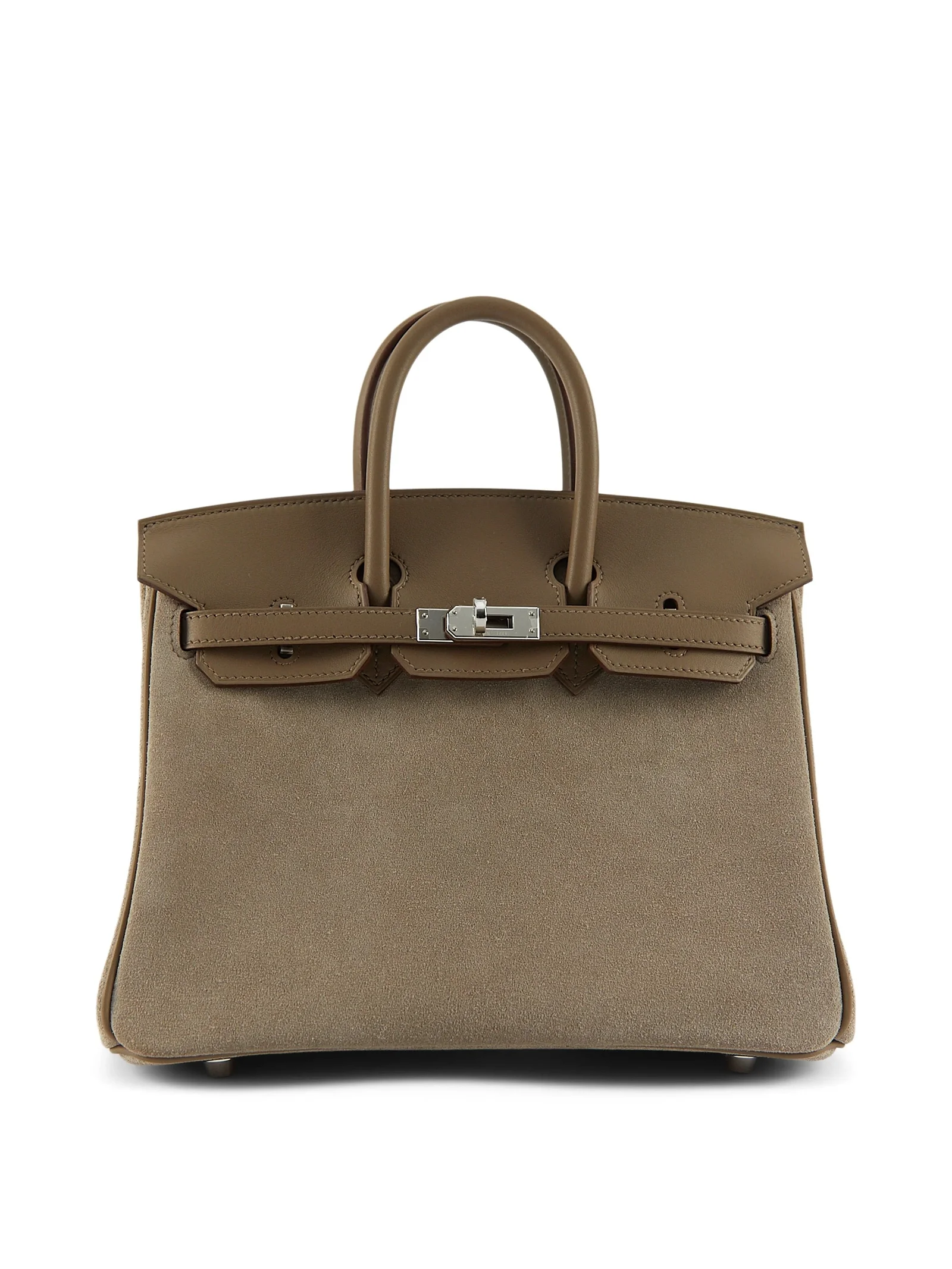 Image of HERMÈS BIRKIN 25CM GRIZZLY GRIS CAILLOU & ETOUPE Suede Doblis & Swift Leather with Palladium Hardware