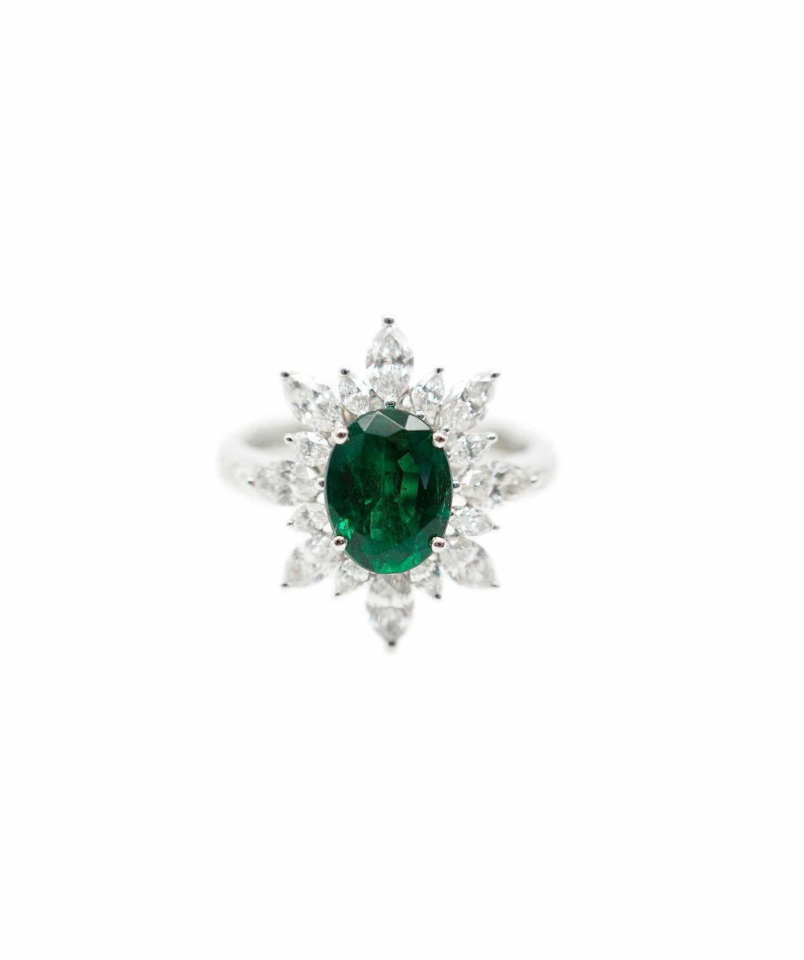 Image of Emerald and diamond cluster ring 18K WG AHC1518