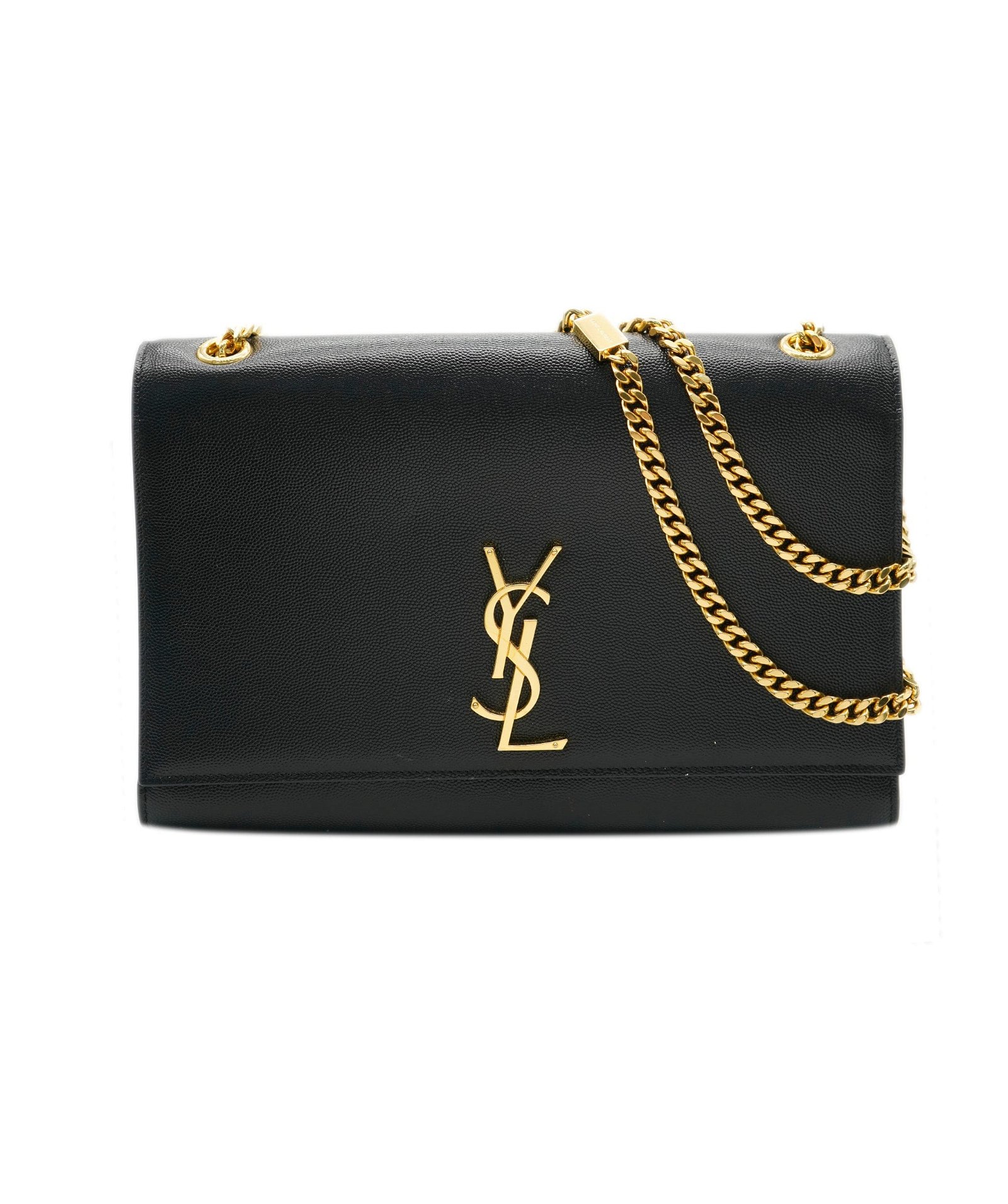 Image of Saint Laurent Black Grain De Poudre Large Kate Chain ABC0686