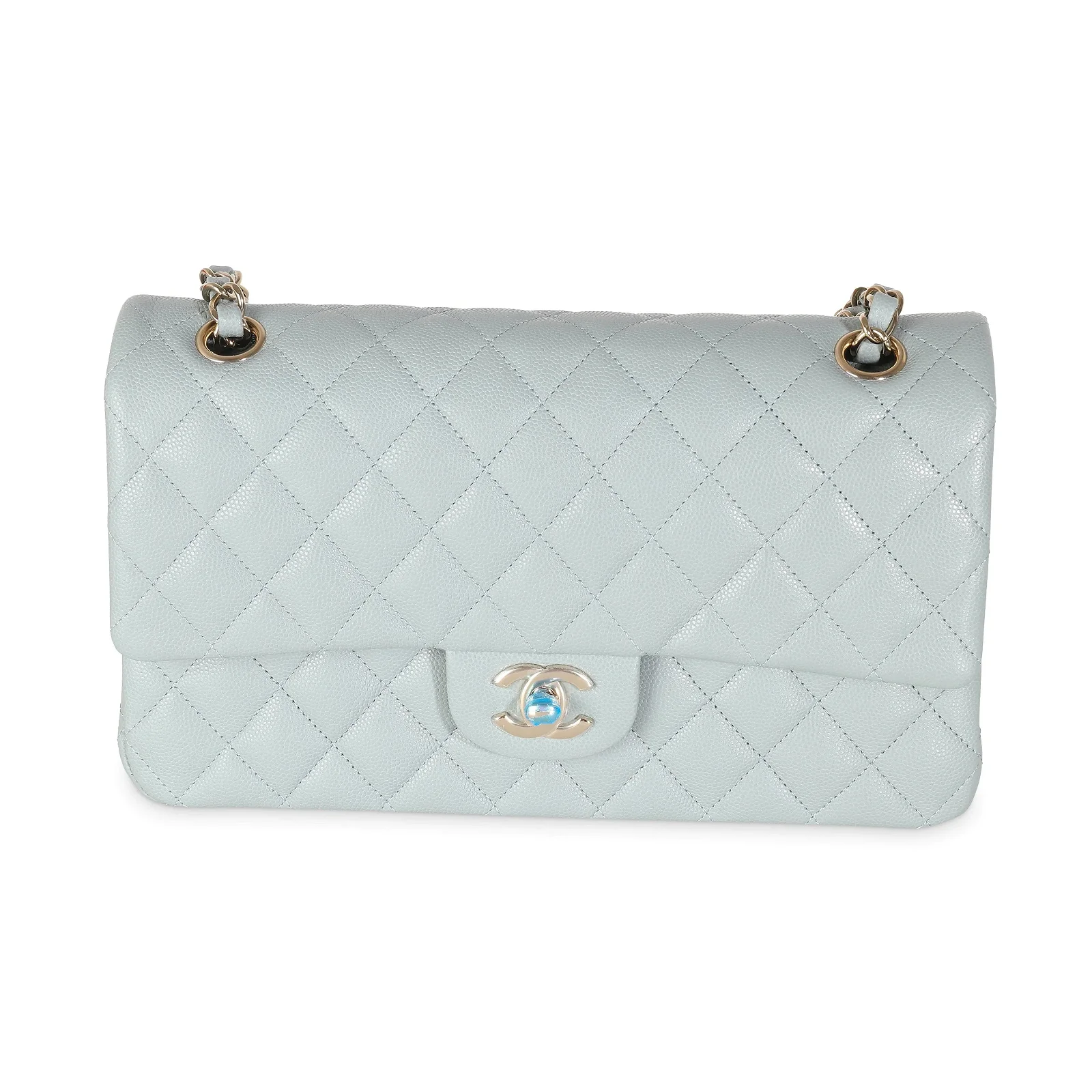 Image of Chanel Light Blue Quilted Caviar Medium Classic Double Flap Bag