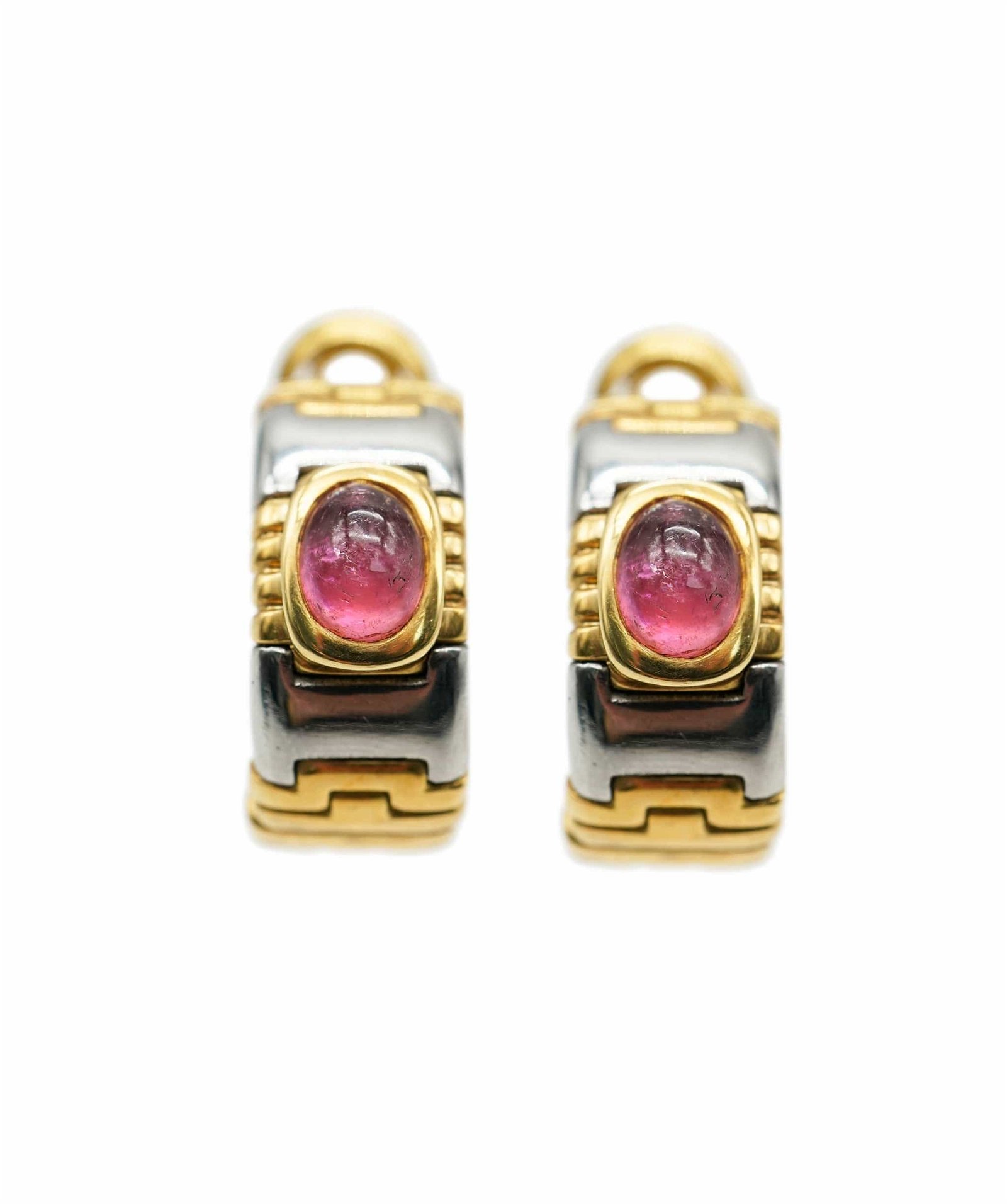 Image of Christoffel pink tourmaline yellow gold and stainless steel earrings AHC1700