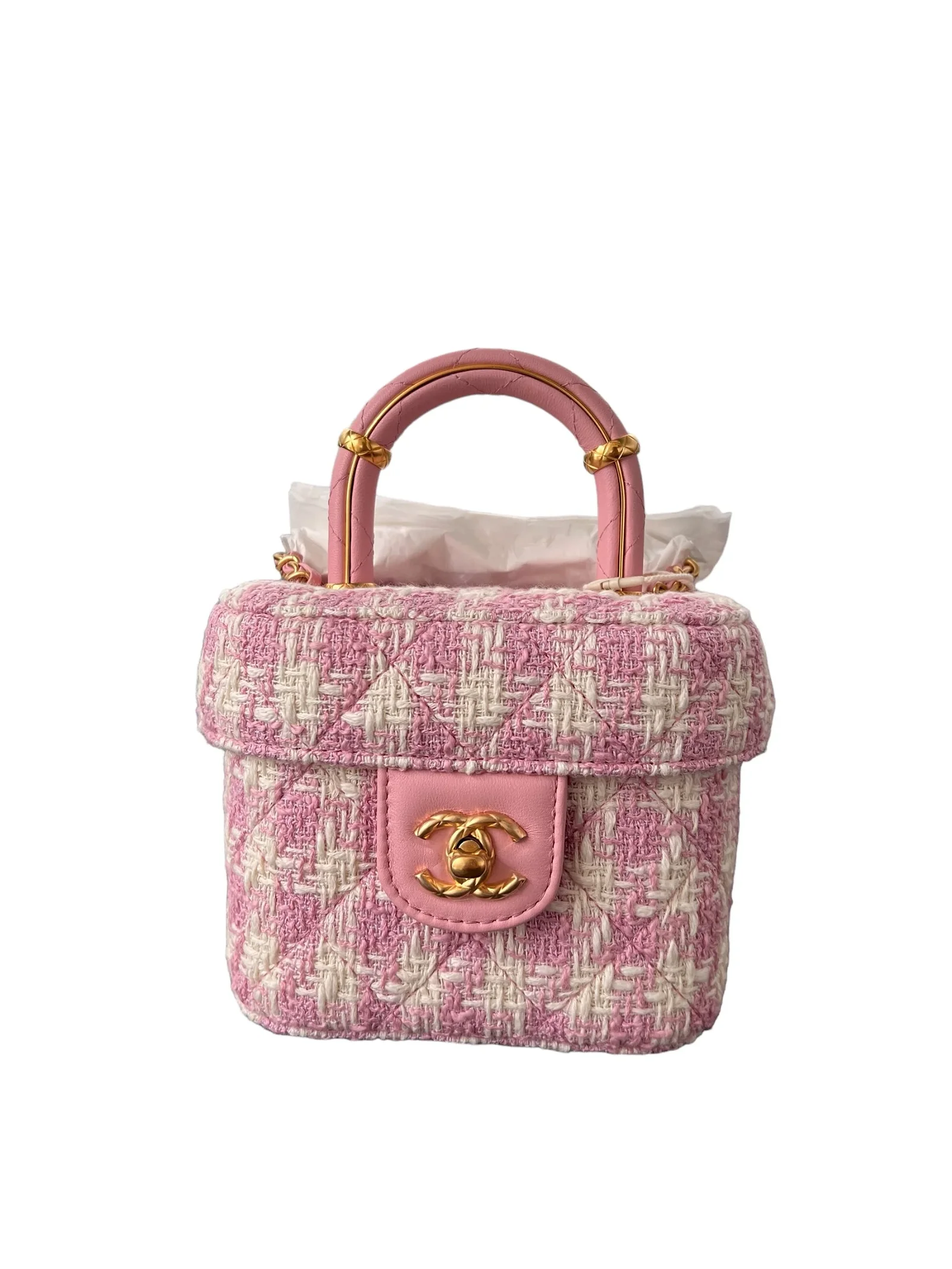 Image of Chanel Pink Tweed Vanity Sling Small GHW SYCY225