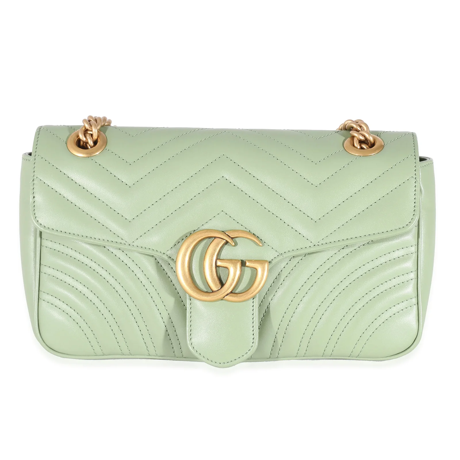 Image of Gucci Sage Green Matelasse\xa0Leather Small GG Marmont Flap Bag