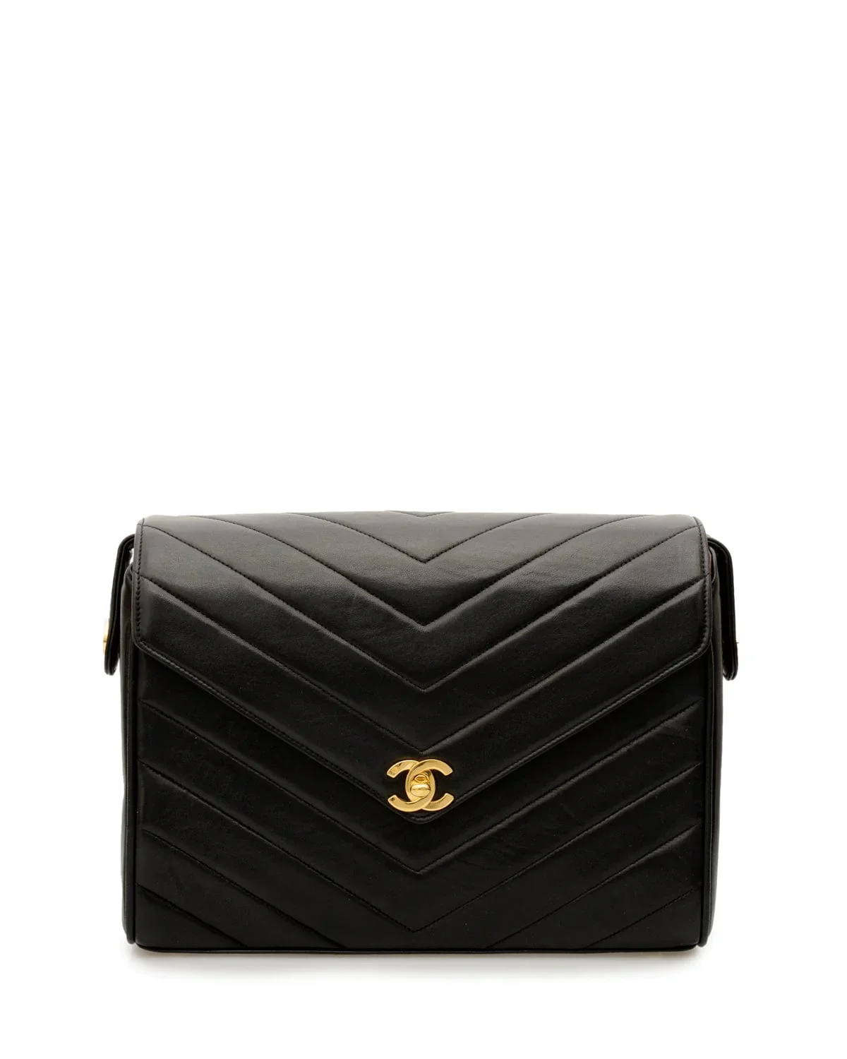 Image of Chanel Vintage Black Chevron Box Shoulder Bag - ASL2349