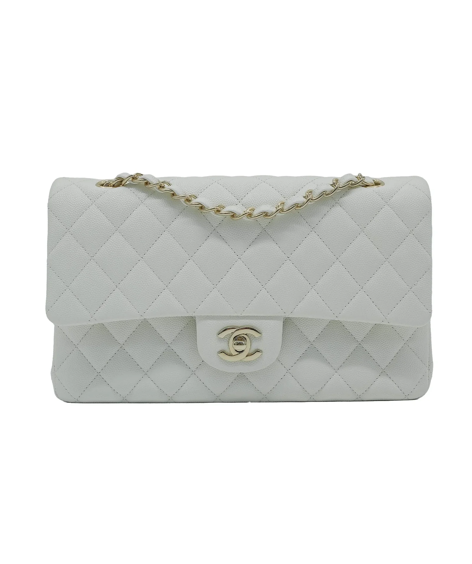 Image of Chanel Double Classic Flap White Caviar RJC2766
