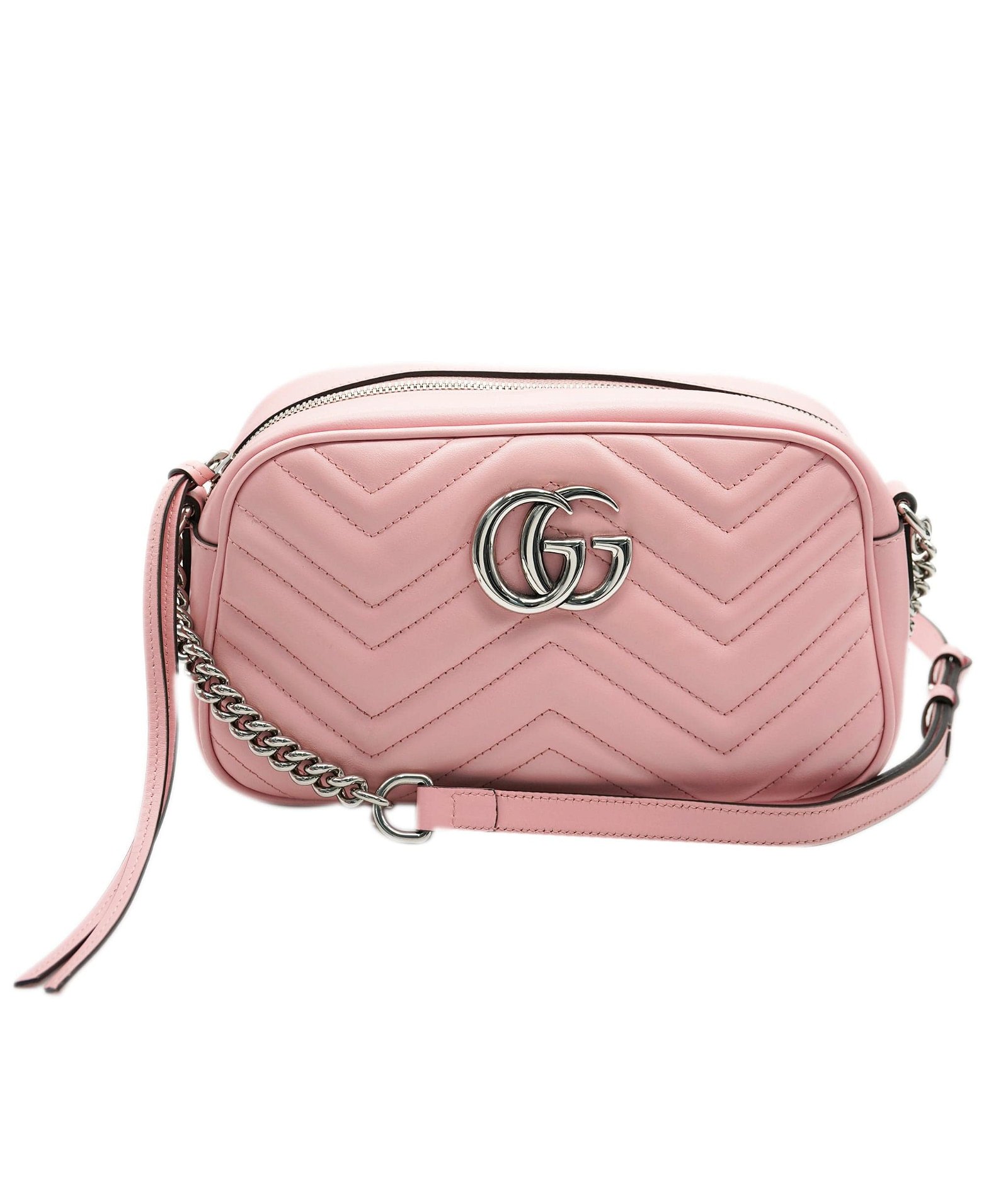 Image of Gucci Pink Calfskin Matelasse Small GG Marmont Camera Bag ABC0317