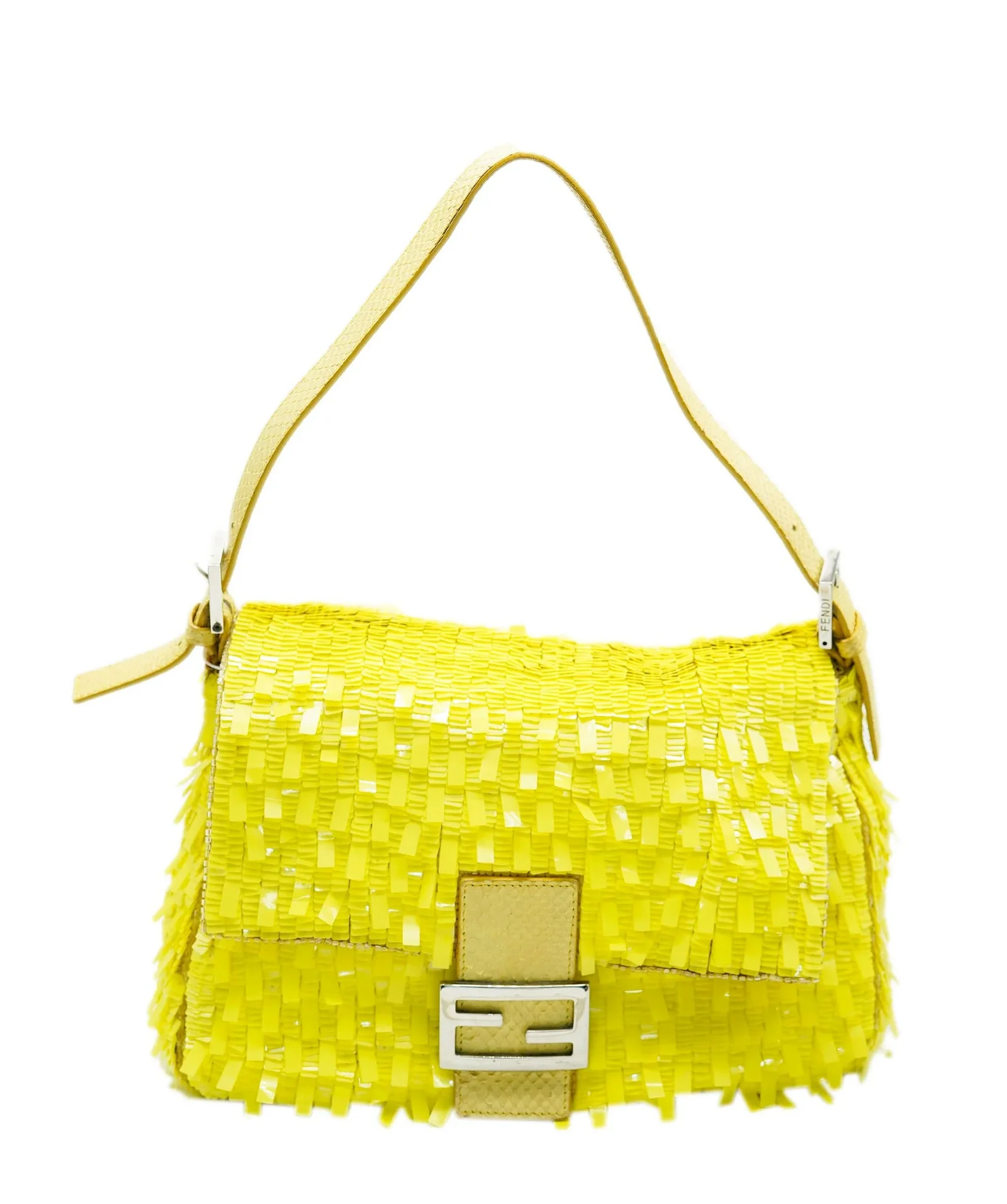 Image of Fendi Baguette bag Sequins yellow and lizard AVC1621