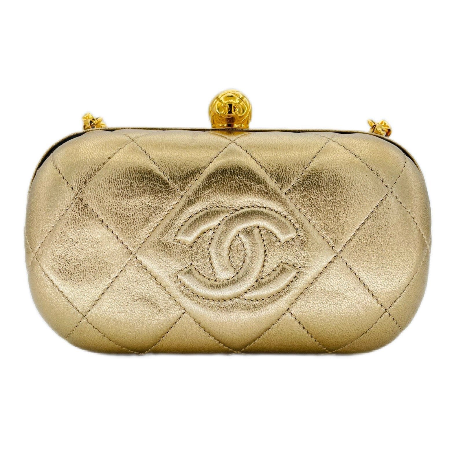 Image of CHANEL VINTAGE BIJOU CHAIN SHOULDER BAG GOLD LAMB SKIN 90189295