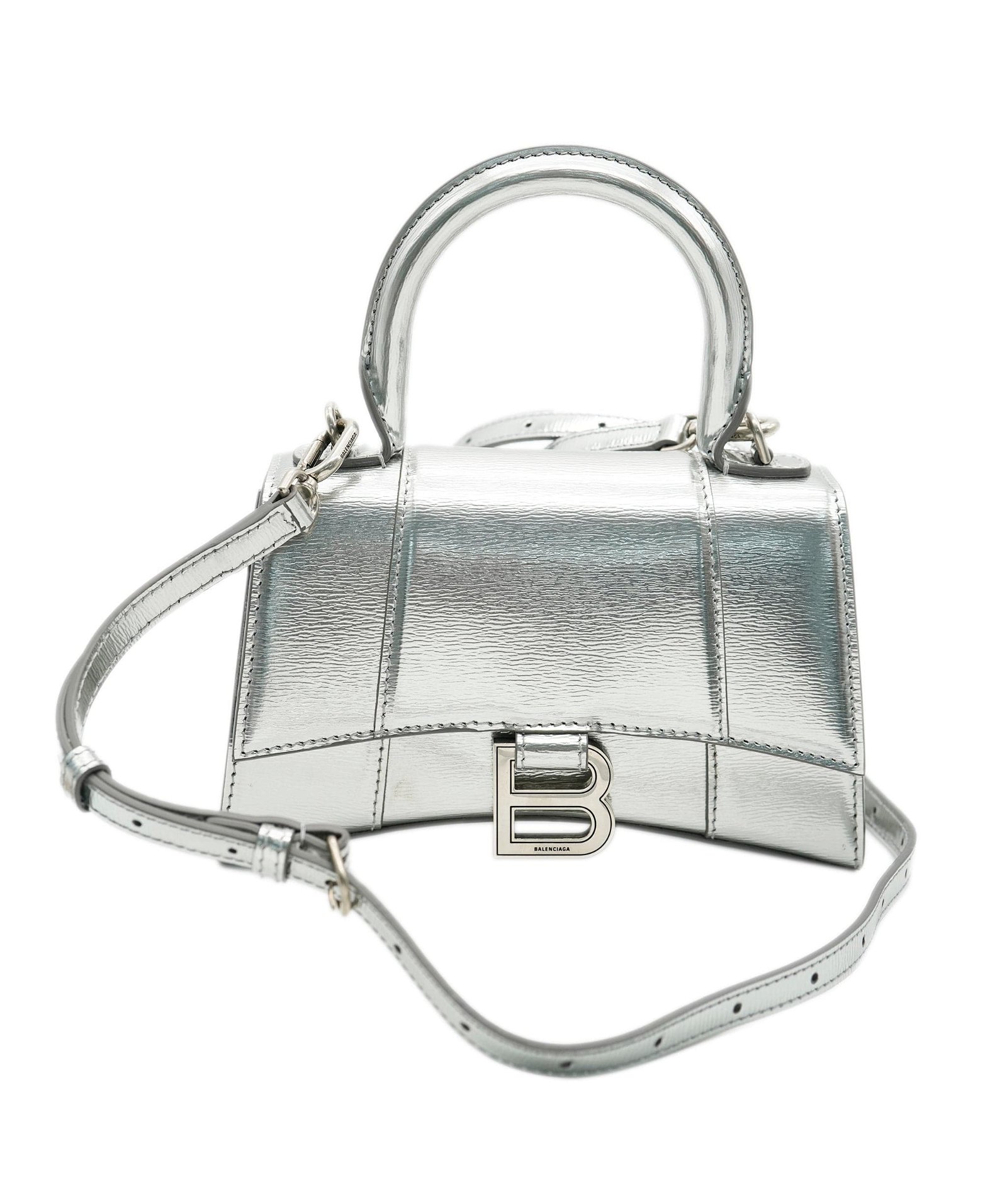 Image of Balenciaga Metallic Silver Nano Hourglass Bag ALC1095