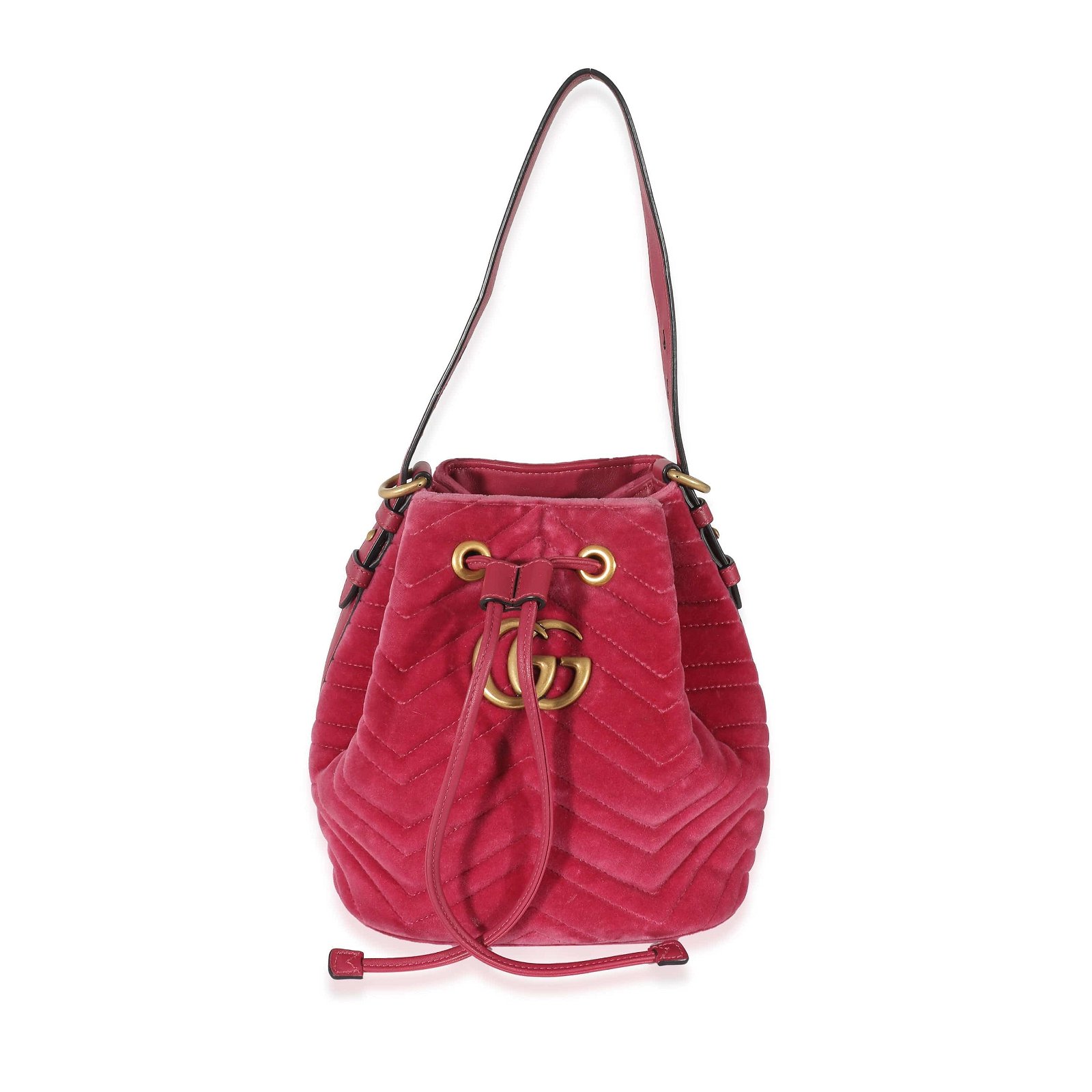 Image of Gucci Pink Velvet Matelassé GG Marmont Bucket Bag