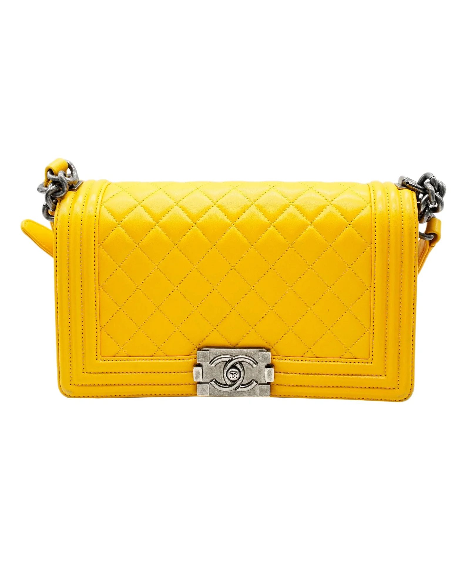 Image of Chanel Yellow Boy Bag with Ruthenium Hardware - ALC0391