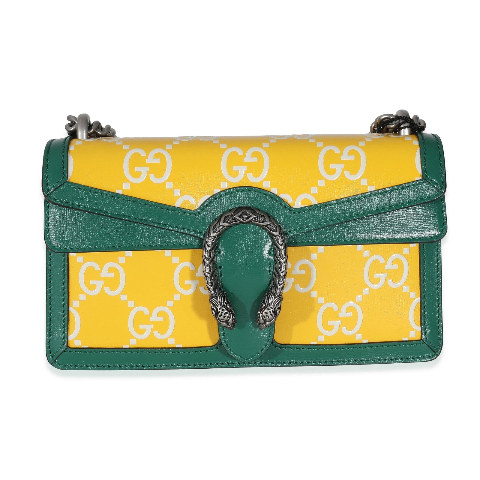 Image of Gucci Green Yellow Leather GG Small Dionysus Bag